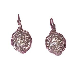 Beautiful Vintage Victorian silver clip on earrings cluster pave CZ diamond